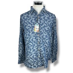 Robert Graham Romero Button Shirt Men’s Large Indigo Blue Camo Tailored Fit New